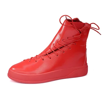 Cipele s visokim берцем, Muška kožna obuća, Modni moto Vojne čizme za muške Zimske čizme, Muške cipele Comfort Botas Hombre, crvena