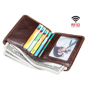 Muški kožni novčanik s kratkim senzora za rfid kartice, мультикарточный mali novčanik za muškarce, muški spona za novac iz bičevati prvi sloj, tanak novčanik