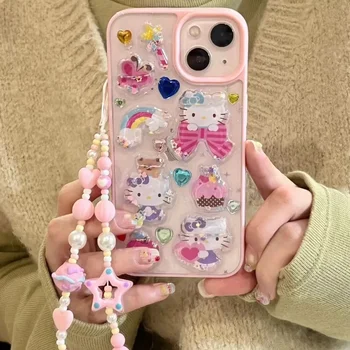 Sanrio 3D HelloKitty s Браслетом Prozirna Torbica Za Telefon iPhone 15 14 13 12 11 Pro Max 15 Pro Противооткатная Stražnji Poklopac Y2k Girl